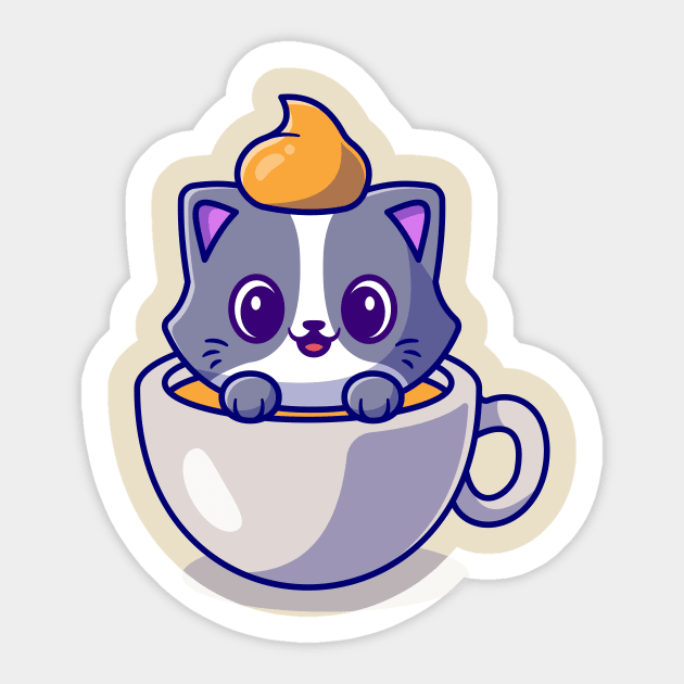 Cute Cat In Coffee Cup Cartoon Vector Icon Illustration Sticker by Catalyst Labs